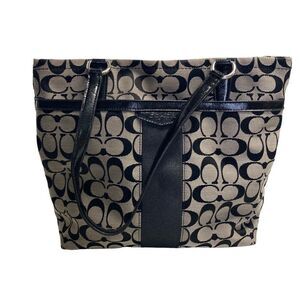 COACH F28504 F1405 Black & Tan Tote Signature Monogramed Canvas & Leather  Bag